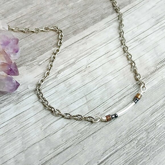 Minimalist Dainty Beaded Choker Necklace, 13" - Picture 1 of 4